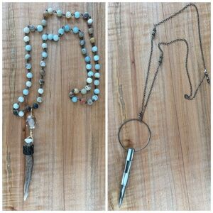 Lot of 2 Artisan Beaded Long Necklaces with Pendants